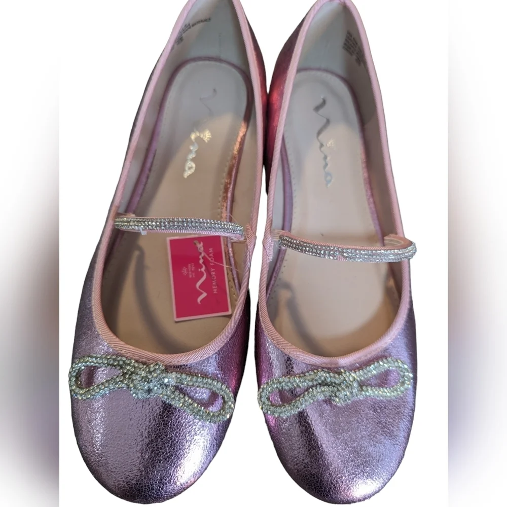 NEW /Nina Kids Kendalla Ballet Flat Light Pink Crackled Metallic Big Kid..Size 6